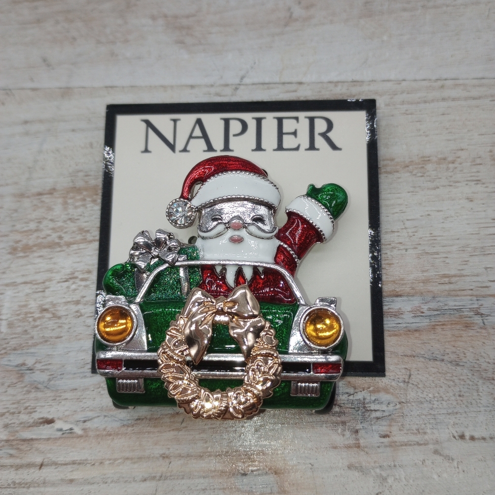 Napier Christmas Santa In A Car Pin